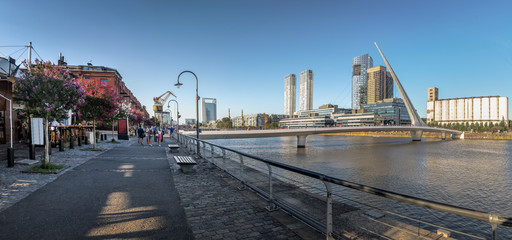 Fototapeta na wymiar Panoramic view of Puerto Madero and Womens Bridge (Puente de la Mujer) - Buenos Aires, Argentina