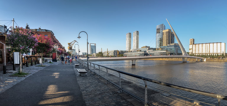 Panoramic view of Puerto Madero and Womens Bridge (Puente de la Mujer)  - Buenos Aires, Argentina