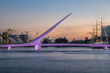 Womens Bridge (Puente de la Mujer) in Puerto Madero at sunset - Buenos Aires, Argentina