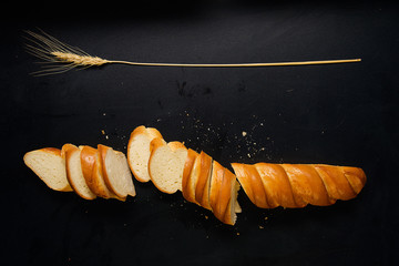 bread baguette cereals black background