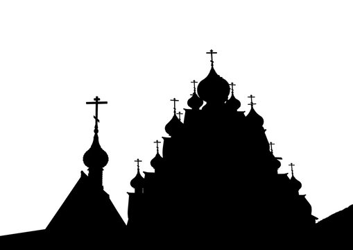 Ancient wooden Christian temple on a white background