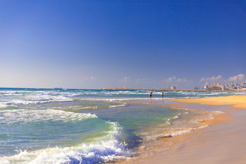 Morning jogging near the sea early in the morning