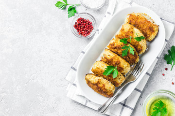Healthy vegetable cutlets with herbs.Top view, space for text.
