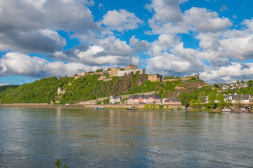 The Fortress Ehrenbreitstein in Koblenz. As seen from Deutsches Eck.