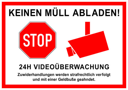 vss58 VideoSurveillanceSign vss - ks324 Kombi-Schild - KEINEN MÜLL ABLADEN! - 24H VIDEOÜBERWACHUNG - Zuwiderhandlungen werden strafrechtlich verfolgt - DIN A1 A2 A3 - xxl g6205