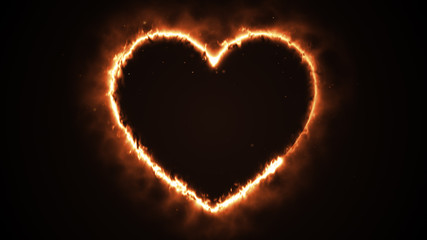 Seamless animation of a burning heart shape with sparks 3d illustration