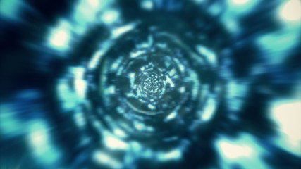 Abstract jump in space in hyperspace among stars and flying in the wormhole 3d illustration