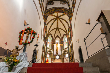 Saint Saint Severus’s Church in famous popular Wine Village of Boppard at Rhine River, middle...