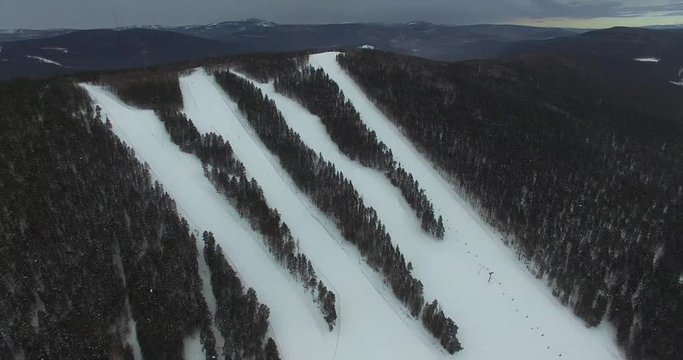 Aerial view - Ski resort in Ural mountains, Beloretsk, Russia