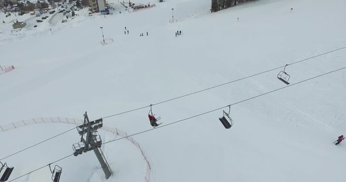 Aerial view - Ski resort in Ural mountains, Beloretsk, Russia