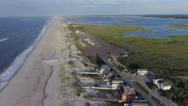 Aerial of Moriches Bay and a Beach in Westhampton New York 