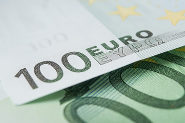 closeup of banknotes of hundred euros money