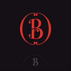 B and R combined letters, the initial of beautiful letters in a circle with curls. Classic style. Monochrome option.