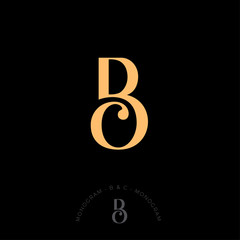 B and C combined letters, the initial of beautiful letters. Classic style. Monochrome option. © Nataly