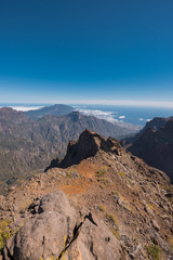 Fototapeta na wymiar Volcanic landscape in Roque de los muchachos, highest peak of la Palma island, Canary island, Spain.