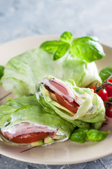 Lettuce wraps with turkey and bacon