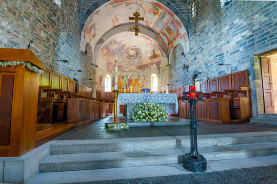 Church of Santa Maria di Piona, Italy. The Piona Priory is a religious complex on the Lecco bank of Lake Como in the territory of the municipality of Colico, northern Italy.