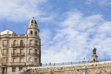 Fototapeta na wymiar Classic window and statue in lookout of mediterranean,Tarragona.Spain.