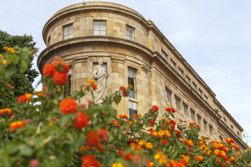  Ancient classic style building, Museum and flowers, historic center of Tarragona.Spain.