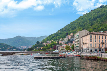 Fototapeta na wymiar Architecture of the city of Como over the Lake Como, Lombardy, Italy. 