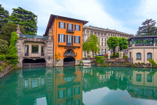 Architecture of the city of Como over the Lake Como, Lombardy, Italy.
