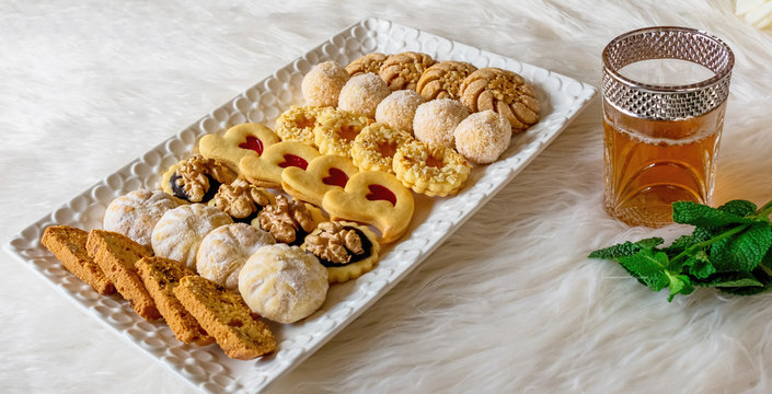 Moroccans Traditional Sweets with Cup of Tea. Holiday. Events