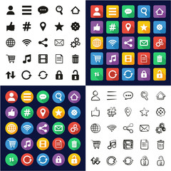 Toolbar Or Menu Icons All in One Icons Black & White Color Flat Design Freehand Set