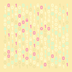 Streaming abstract binary code background with padlock. Data and technology, decryption and encryption. Coding or Hacker concept.