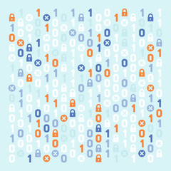 Streaming abstract binary code background with padlock. Data and technology, decryption and encryption. Coding or Hacker concept.