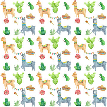 Watercolor alpaca pattern