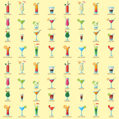 Alcoholic cocktails seamless pattern background fruit cold drinks tropical cosmopolitan freshness party alcohol sweet tequila vector illustration.