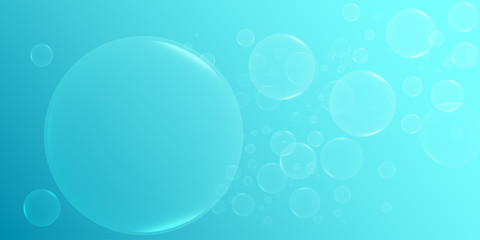 Transparent soap or water bubbles on a blue background. Vector illustration