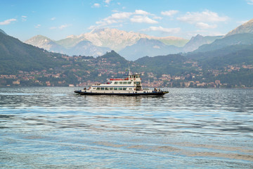 Obraz premium Travel in Italy, ferry boat on lake of Como. Lombardy, Italy