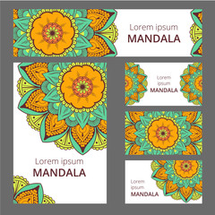 Mandala pattern design template. May be used for Business card or booklet, banner, book cover. Vector illustration.