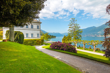 Villa Melzi and its gardens near Bellagio at the famous Italian lake Como in May