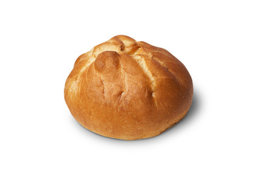 Delicious baked bun isolated on white background.