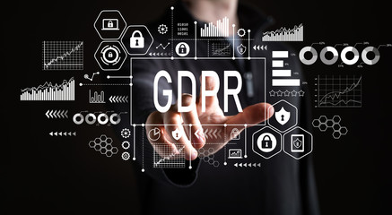 GDPR with businessman on a black background 