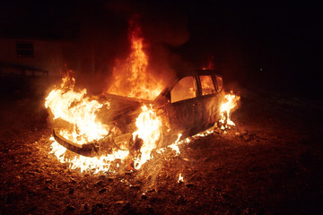 flaming car