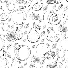  Fruits drawing seamless vector pattern