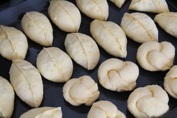 Baking on a tray. Pies with eggs and onions. Buns. Echpochmak with meat and potatoes.