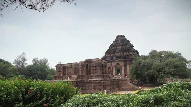 Pan down shot of Konark sun temple in Orrisa, India