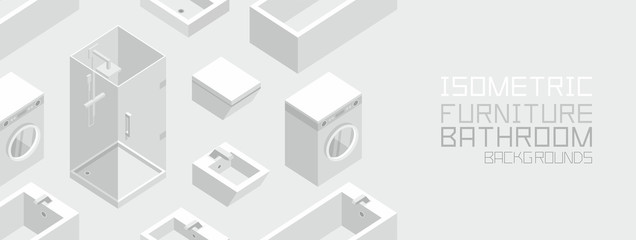 Isometric Bathroom Furniture, flat style. isolated on gray background