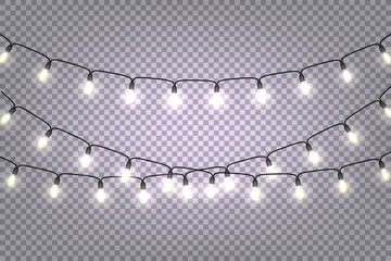 Christmas and New Year garlands with glowing light bulbs