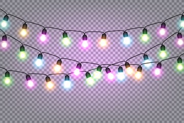 Christmas and New Year garlands with glowing light bulbs - 209382014