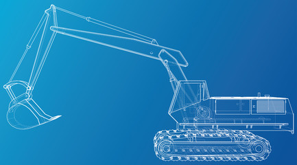 Excavator. Abstract drawing. Wire-frame. EPS10 format. Vector created of 3d