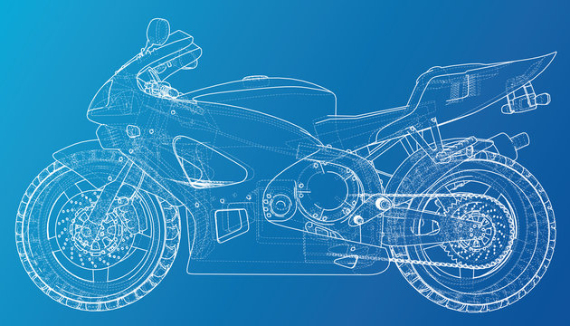 Sport Motorbike technical wire-frame. Vector rendering of 3d.