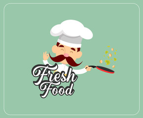 Cartoon Chef  fresh food text mascot Flat Vector Illustration Design