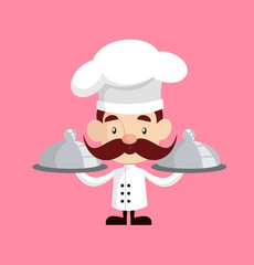 Cartoon Chef holding food in both hands Flat Vector Illustration Design