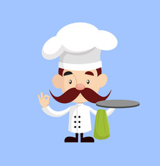 Cartoon Chef ready to serve Flat Vector Illustration Design