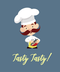Cartoon Chef  mixing in bowl Flat Vector Illustration Design